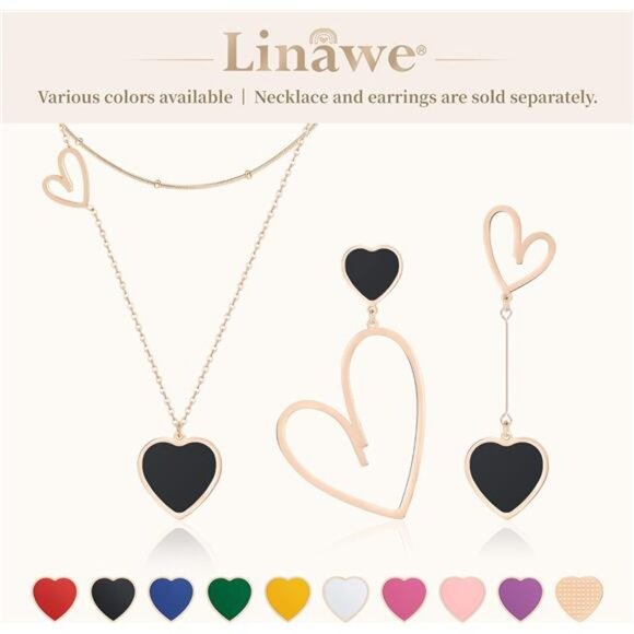 Titanium Stainless Steel Heart Dangle Earrings Trendy, Gold/Silver/Rose - Picture 13 of 14